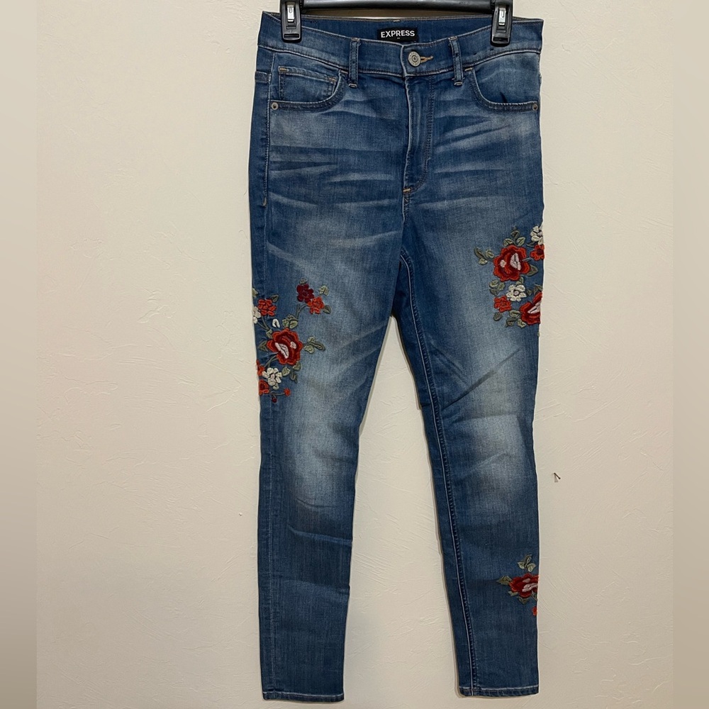 Express floral embroidered jeans